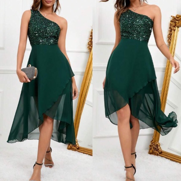 Luxe green one should prom party formal dress - Picture 1 of 9